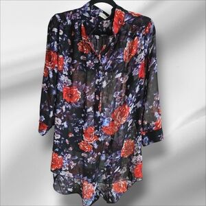Costa Blanca Black floral print hi low top/blouse / dress